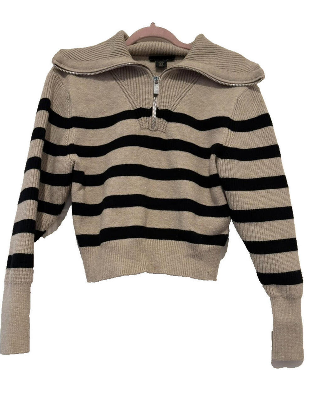 House of Harlow sz‎ M beige and black striped collared sweater B